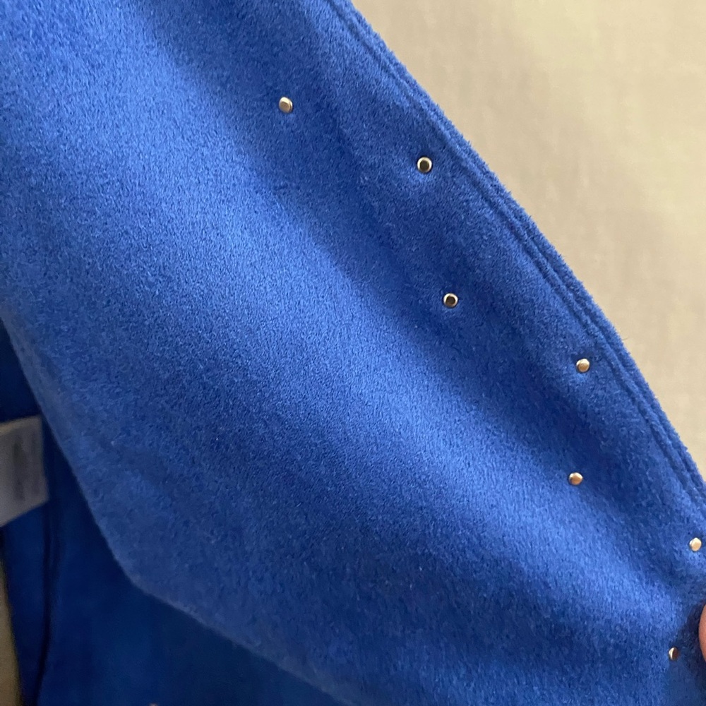 Vocal Stud Embellished Fringe Vest, feels like suede but washable, Royal Blue . - Picture 5 of 10